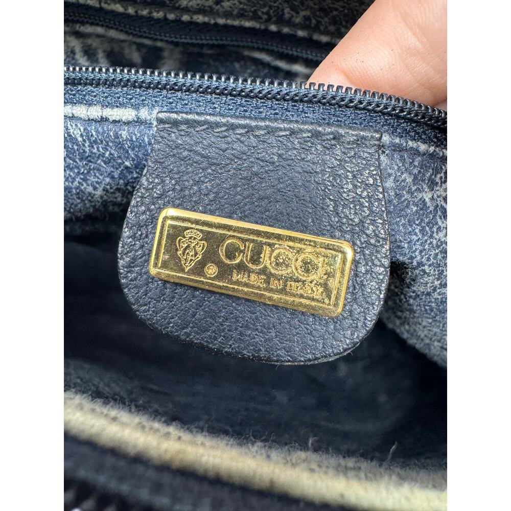 Gucci Vintage GG Supreme Navy Boston Bag – Monogram Canvas Leather Top Handle - Picture 12 of 14